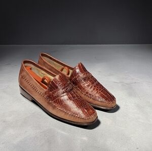 Men Vintage Brown Genuine Caiman Alligator Loafers By Florsheim Imperial size 9D